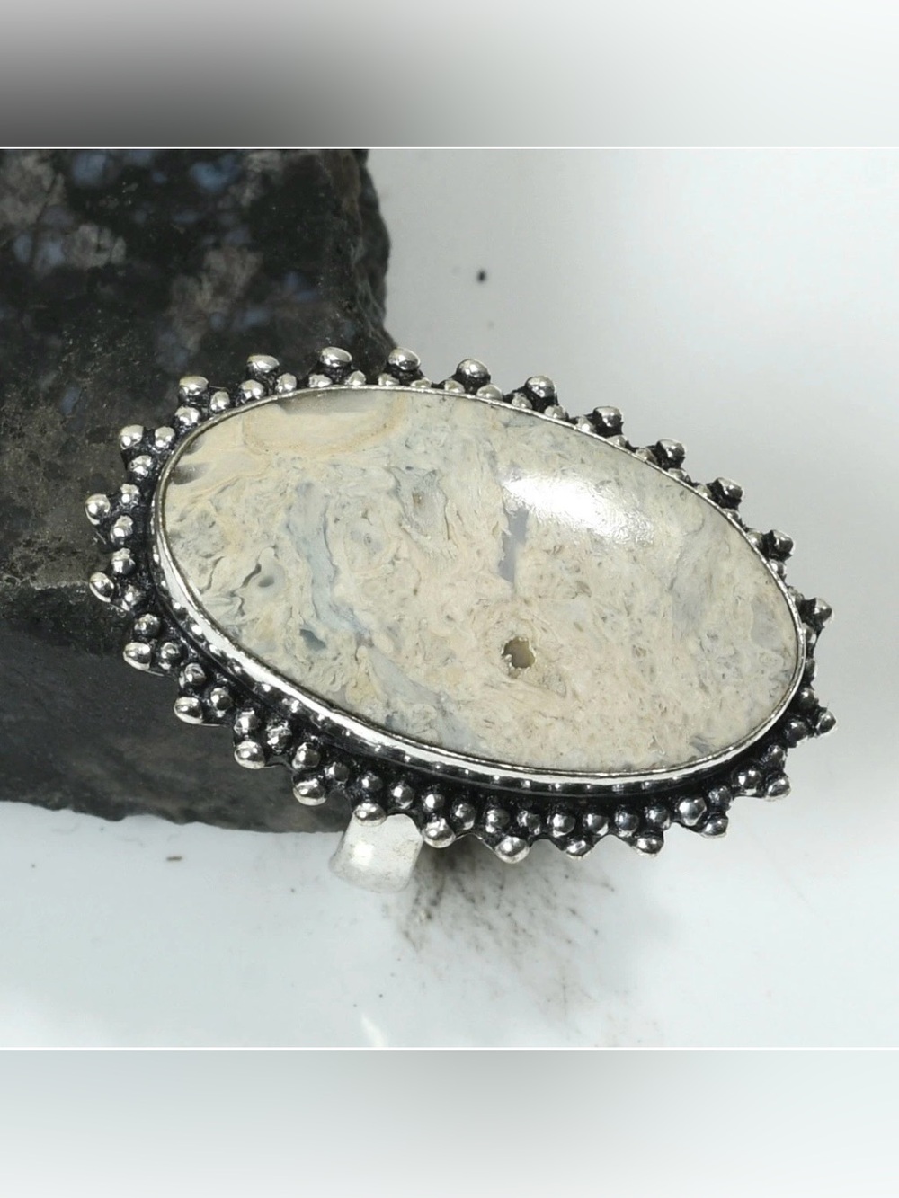 Rock Chalcedony Gemstone Handmade Ring Size-6.75